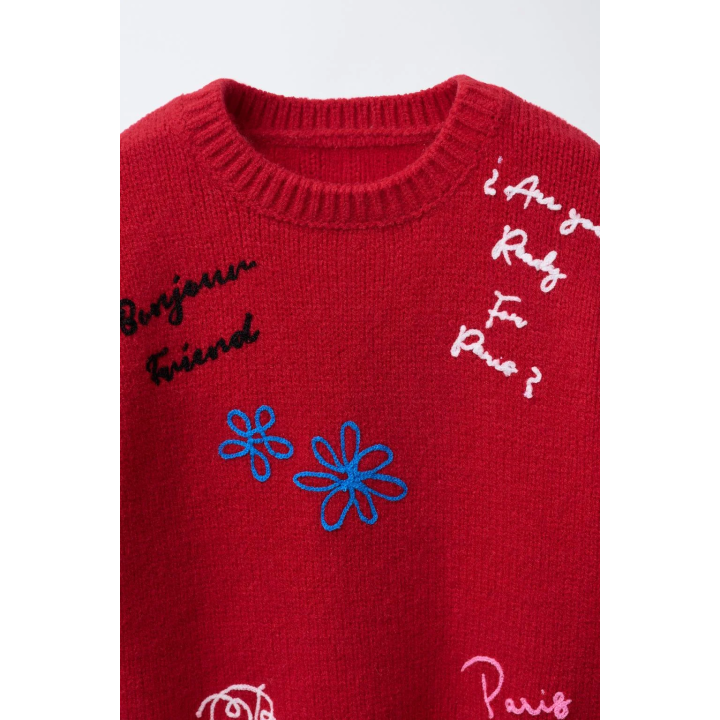 ВЯЗАНЫЙ СВИТЕР С ВЫШИВКОЙ