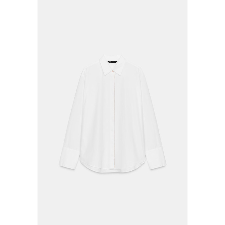 РУБАШКА ИЗ ПОПЛИНА С БУСИНАМИ НА ПЛАНКЕ