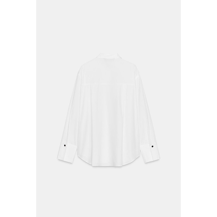 РУБАШКА ИЗ ПОПЛИНА С БУСИНАМИ НА ПЛАНКЕ