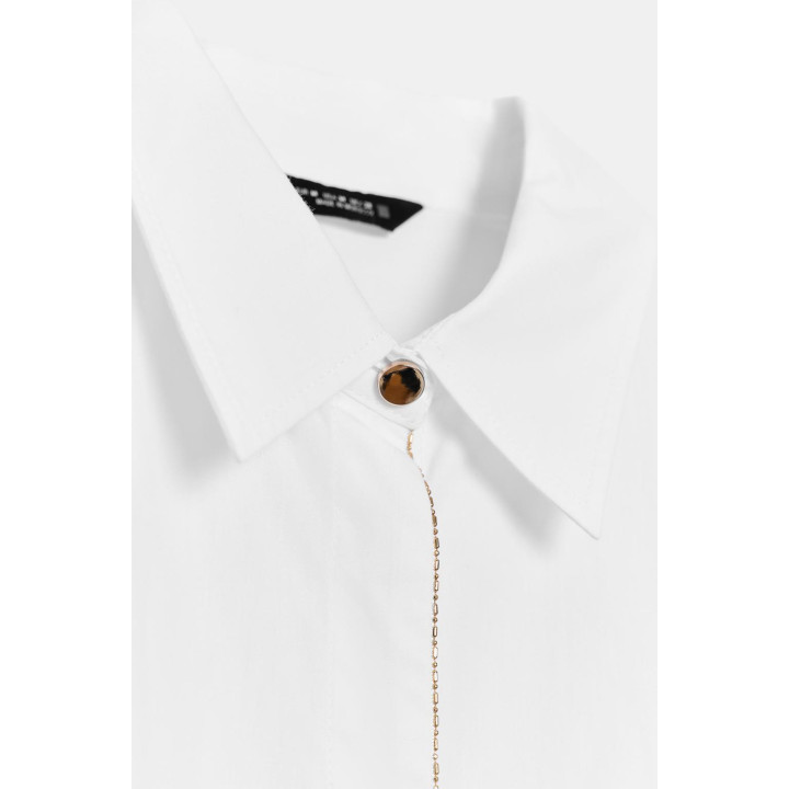 РУБАШКА ИЗ ПОПЛИНА С БУСИНАМИ НА ПЛАНКЕ