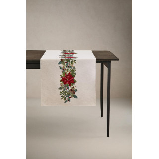 Рождественский дорожка по столу с жаккардовым узором из веток остролиста