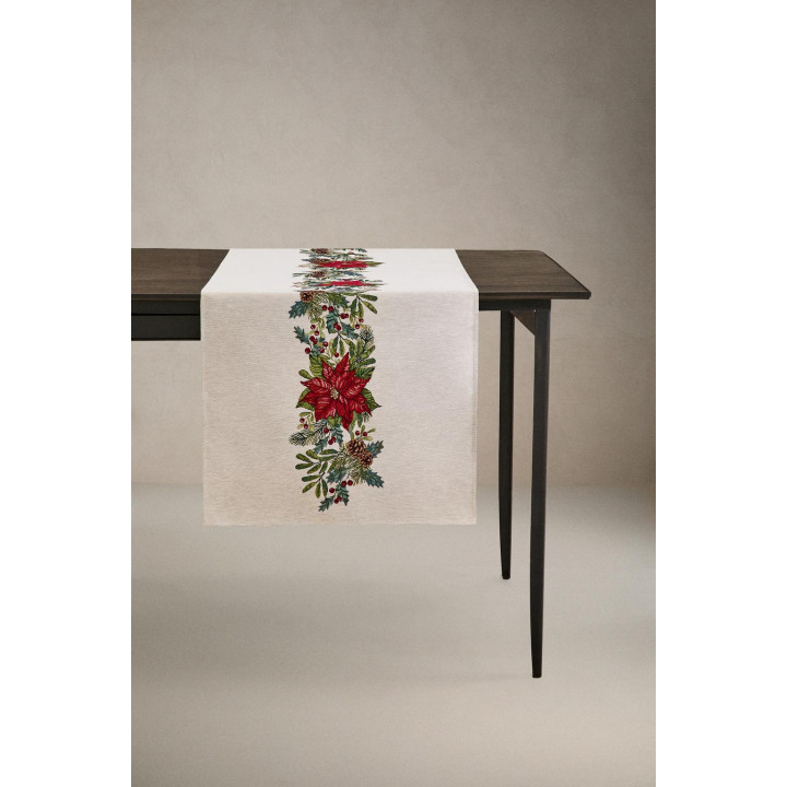 Рождественский дорожка по столу с жаккардовым узором из веток остролиста