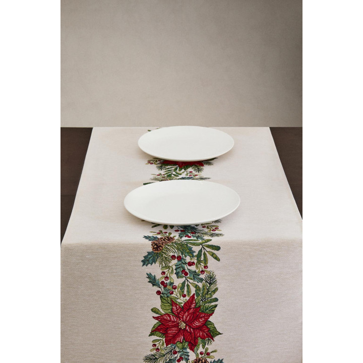 Рождественский дорожка по столу с жаккардовым узором из веток остролиста