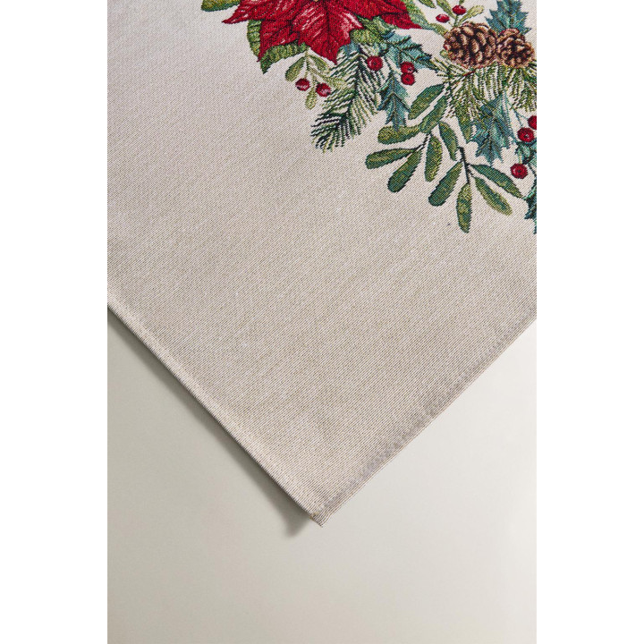 Рождественский дорожка по столу с жаккардовым узором из веток остролиста