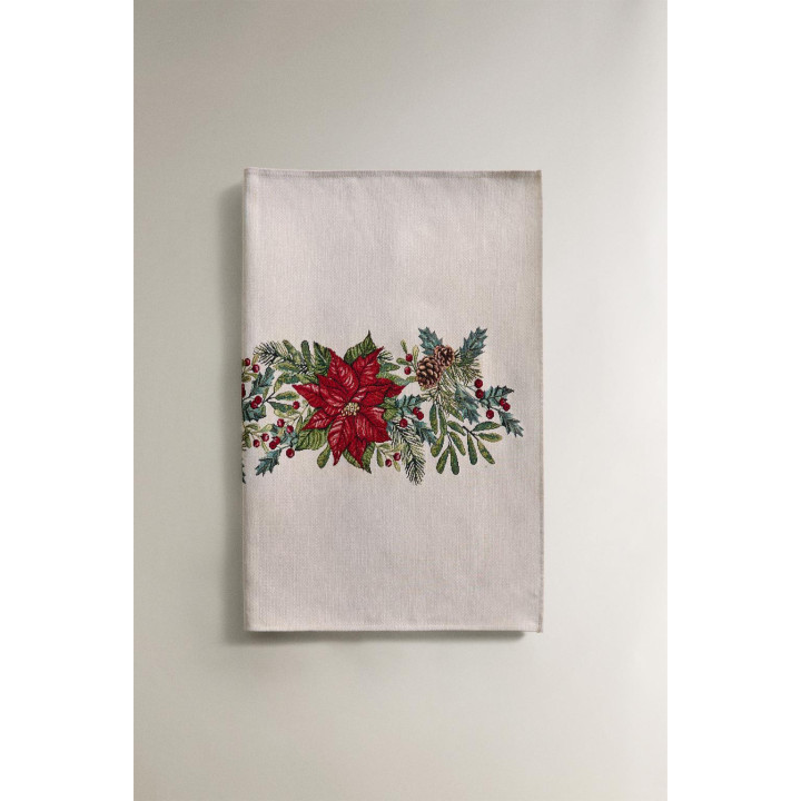 Рождественский дорожка по столу с жаккардовым узором из веток остролиста