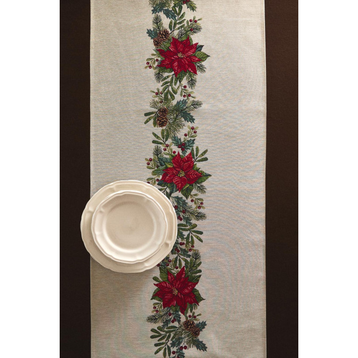 Рождественский дорожка по столу с жаккардовым узором из веток остролиста