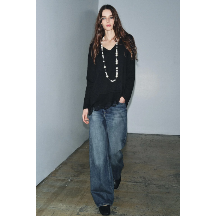 ФУТБОЛКА С КОМБИНИРОВАННЫМ КРУЖЕВОМ