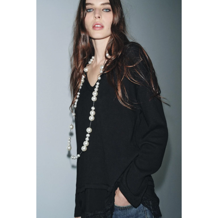 ФУТБОЛКА С КОМБИНИРОВАННЫМ КРУЖЕВОМ