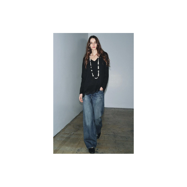 ФУТБОЛКА С КОМБИНИРОВАННЫМ КРУЖЕВОМ