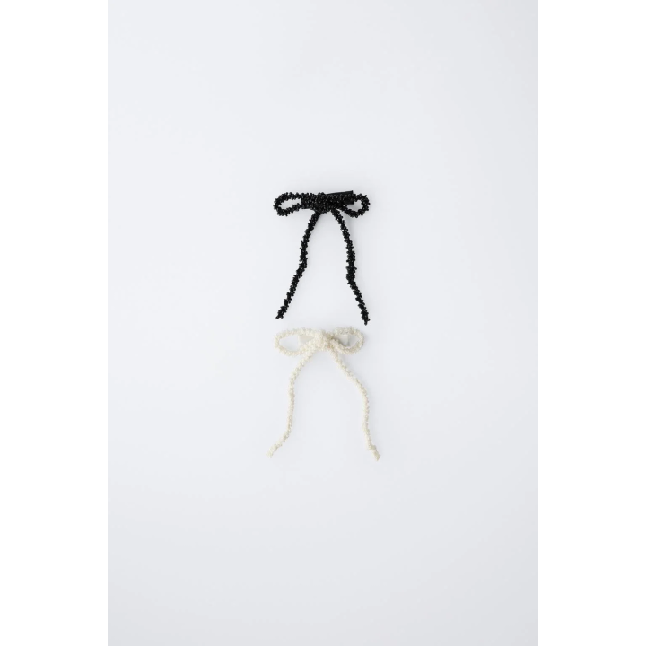 НАБОР ИЗ ДВУХ ЗАКОЛОК ДЛЯ ВОЛОС С БАНТОМ И БУСИНАМИ