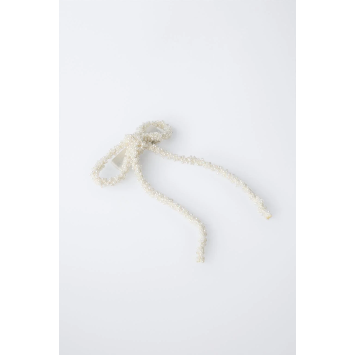 НАБОР ИЗ ДВУХ ЗАКОЛОК ДЛЯ ВОЛОС С БАНТОМ И БУСИНАМИ