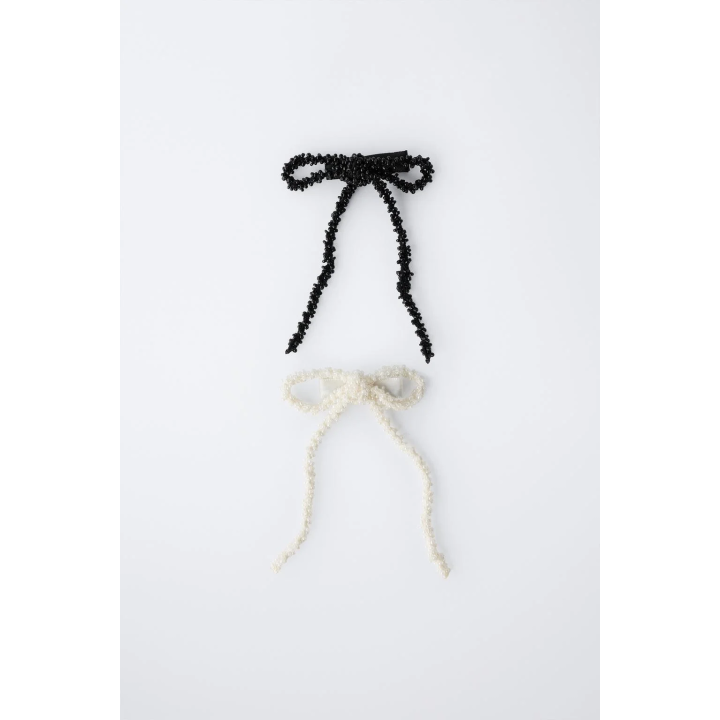 НАБОР ИЗ ДВУХ ЗАКОЛОК ДЛЯ ВОЛОС С БАНТОМ И БУСИНАМИ