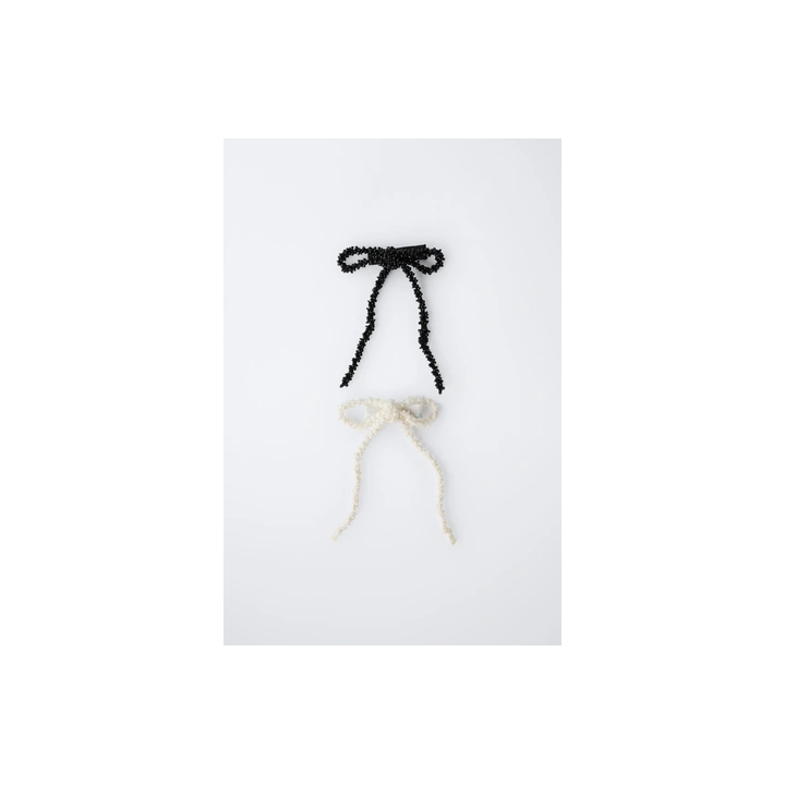 НАБОР ИЗ ДВУХ ЗАКОЛОК ДЛЯ ВОЛОС С БАНТОМ И БУСИНАМИ