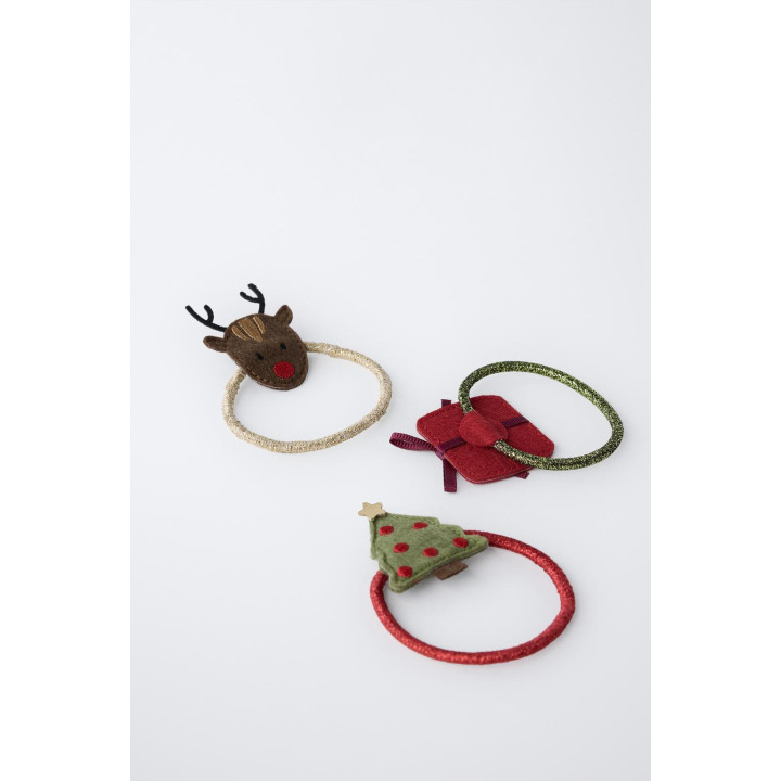 Набор из трех резинок для волос с нашивками оленя, елки и подарка