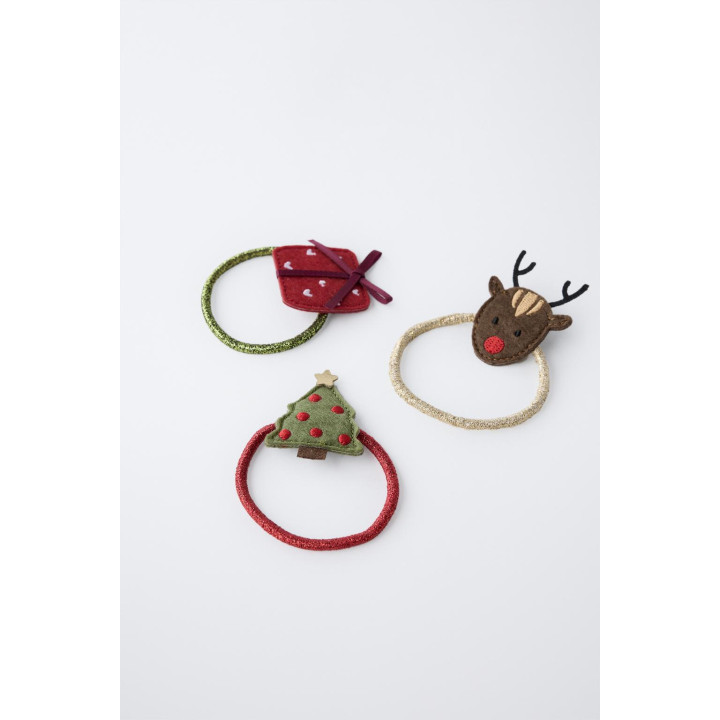 Набор из трех резинок для волос с нашивками оленя, елки и подарка