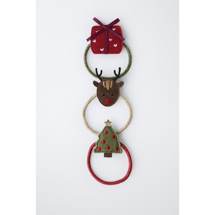 Набор из трех резинок для волос с нашивками оленя, елки и подарка