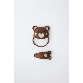PACK OF SCRUNCHIE AND LEATHER EFFECT BEAR CLIP