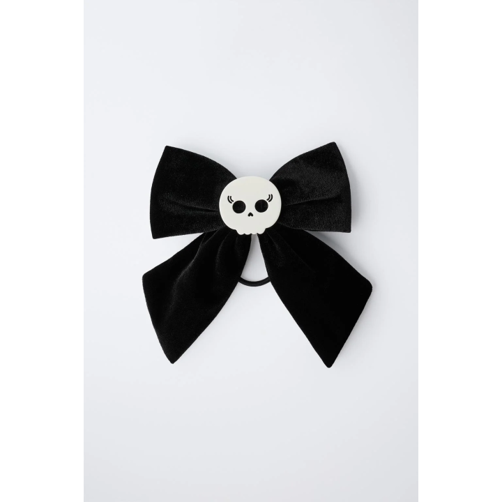 РЕЗИНКА ДЛЯ ВОЛОС С БАРХАТНЫМ БАНТОМ И ЧЕРЕПОМ