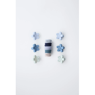 Набор с шестью заколками в форме цветов и десятью резинками для волос