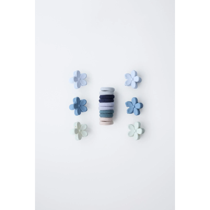 Набор с шестью заколками в форме цветов и десятью резинками для волос