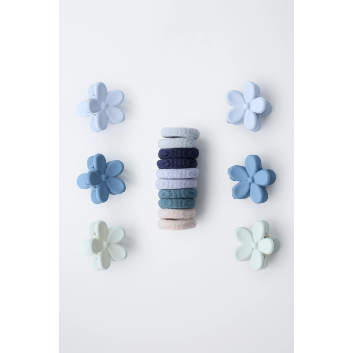 Набор с шестью заколками в форме цветов и десятью резинками для волос