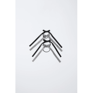 НАБОР ИЗ ЧЕТЫРЕХ РЕЗИНОК ДЛЯ ВОЛОС С БАНТИКАМИ В КЛЕТКУ ВИШИ