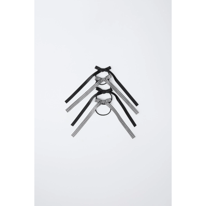 НАБОР ИЗ ЧЕТЫРЕХ РЕЗИНОК ДЛЯ ВОЛОС С БАНТИКАМИ В КЛЕТКУ ВИШИ