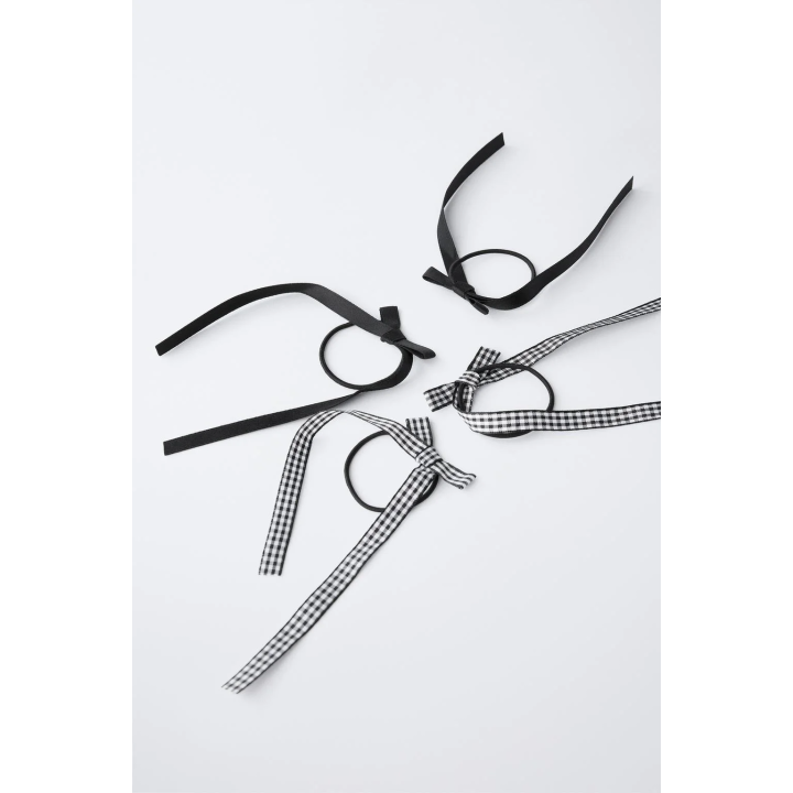 НАБОР ИЗ ЧЕТЫРЕХ РЕЗИНОК ДЛЯ ВОЛОС С БАНТИКАМИ В КЛЕТКУ ВИШИ