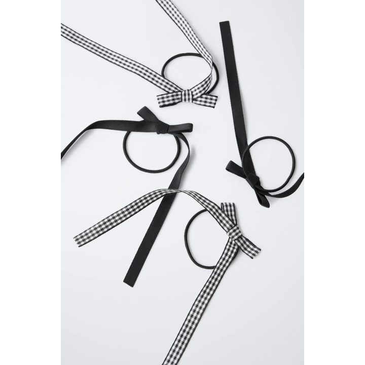 НАБОР ИЗ ЧЕТЫРЕХ РЕЗИНОК ДЛЯ ВОЛОС С БАНТИКАМИ В КЛЕТКУ ВИШИ