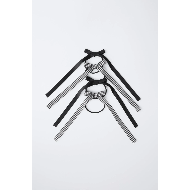 НАБОР ИЗ ЧЕТЫРЕХ РЕЗИНОК ДЛЯ ВОЛОС С БАНТИКАМИ В КЛЕТКУ ВИШИ