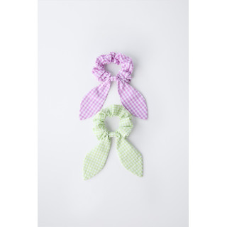 НАБОР ИЗ ДВУХ РЕЗИНОК ДЛЯ ВОЛОС С БАНТИКОМ В КЛЕТКУ ВИШИ