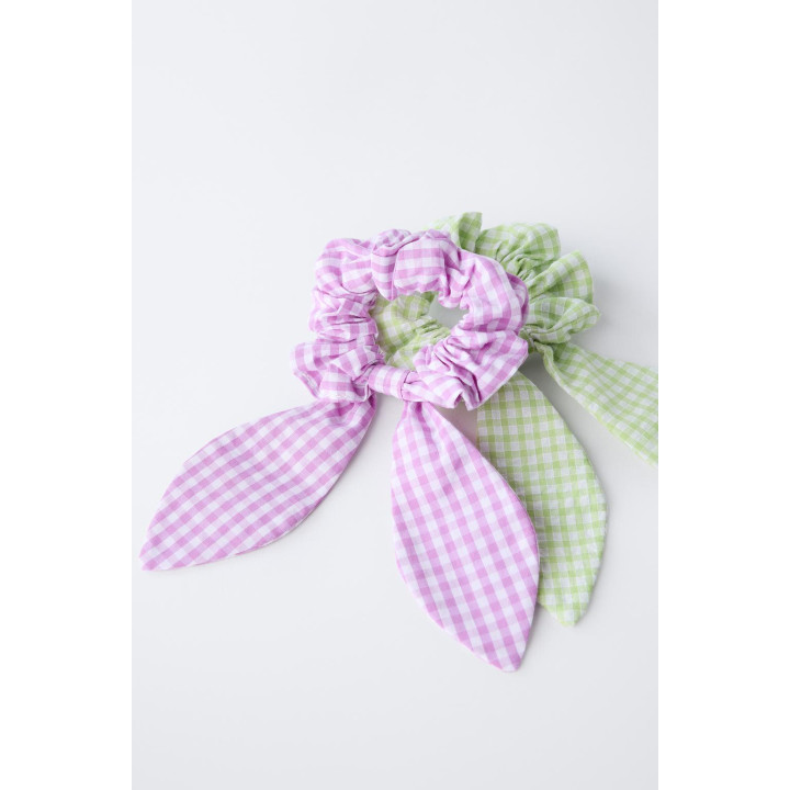 НАБОР ИЗ ДВУХ РЕЗИНОК ДЛЯ ВОЛОС С БАНТИКОМ В КЛЕТКУ ВИШИ