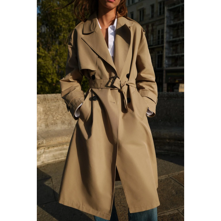 ДЛИННЫЙ ДВУБОРТНЫЙ ТРЕНЧ С ПОЯСОМ