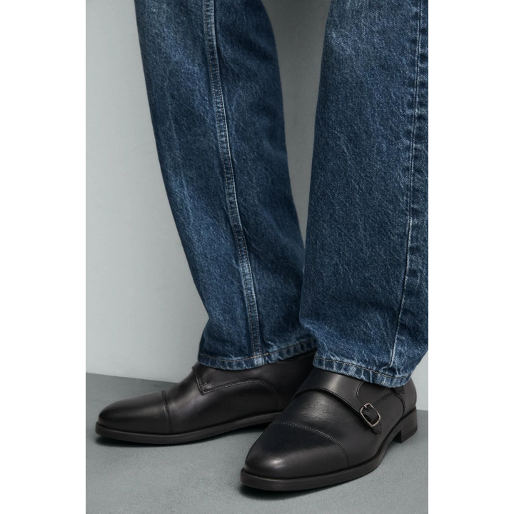 КОЖАНЫЕ ТУФЛИ С ДВОЙНОЙ ПРЯЖКОЙ