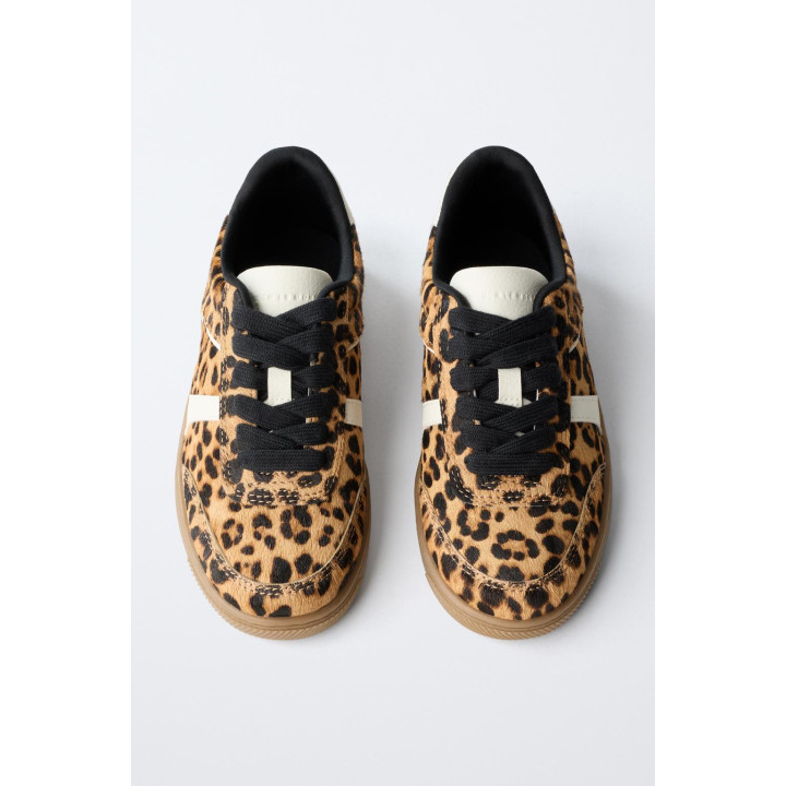 Кроссовки из кожи с леопардовым принтом