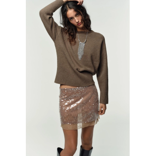 Юбка-мини с пайетками и кружевом