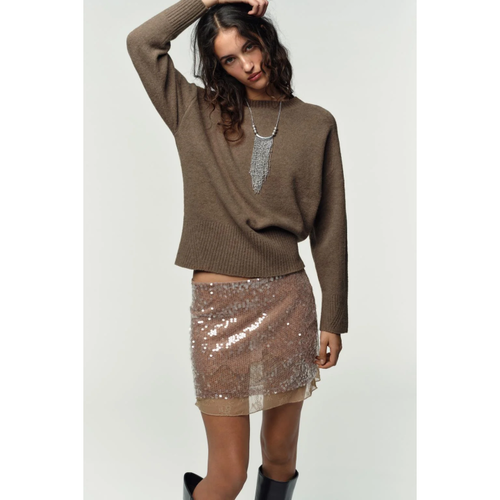 Юбка-мини с пайетками и кружевом