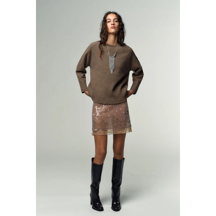 Юбка-мини с пайетками и кружевом