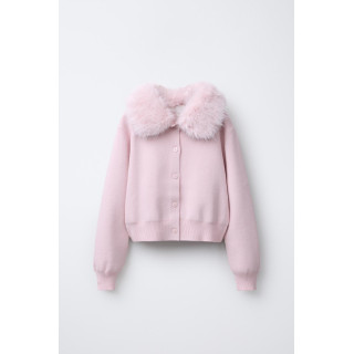 ТРИКОТАЖНЫЙ КАРДИГАН СО СЪЕМНЫМ ВОРОТНИКОМ ИЗ ИСКУССТВЕННОГО МЕХА