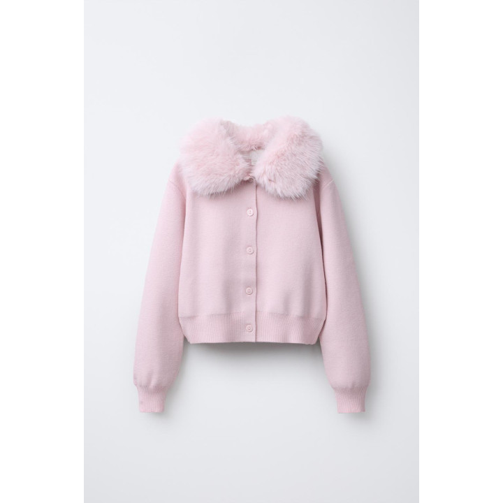 ТРИКОТАЖНЫЙ КАРДИГАН СО СЪЕМНЫМ ВОРОТНИКОМ ИЗ ИСКУССТВЕННОГО МЕХА