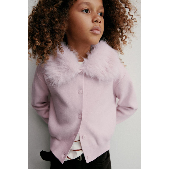 ТРИКОТАЖНЫЙ КАРДИГАН СО СЪЕМНЫМ ВОРОТНИКОМ ИЗ ИСКУССТВЕННОГО МЕХА