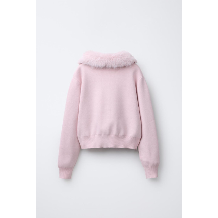 ТРИКОТАЖНЫЙ КАРДИГАН СО СЪЕМНЫМ ВОРОТНИКОМ ИЗ ИСКУССТВЕННОГО МЕХА