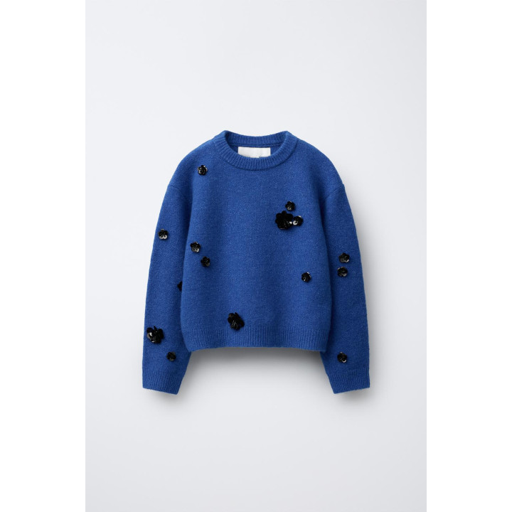 ДЖЕМПЕР ВЯЗАНЫЙ ЦВЕТЫ И ПАЙЕТКИ