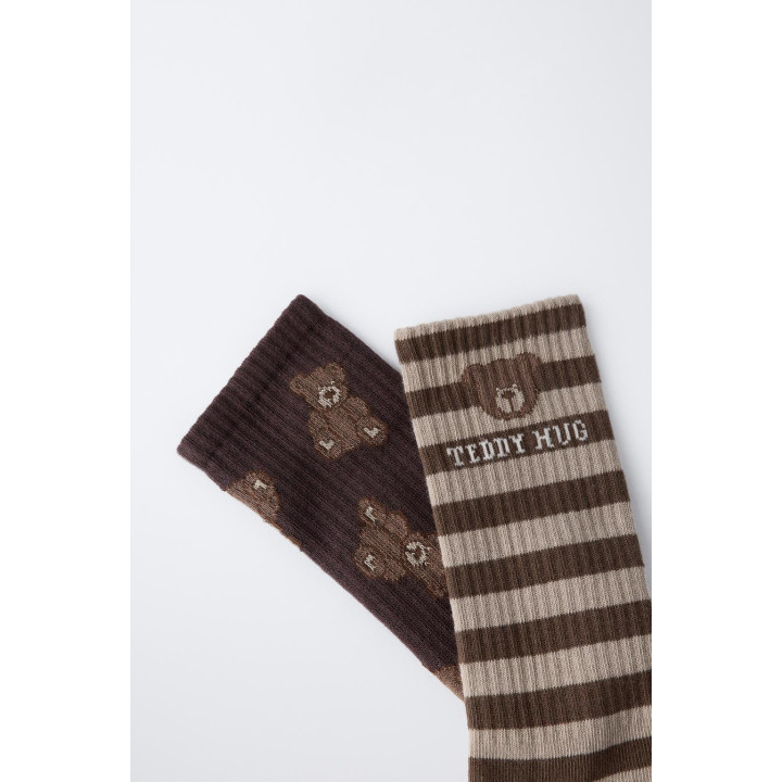 Набор из двух пар длинных носков с принтом медведя и полоской