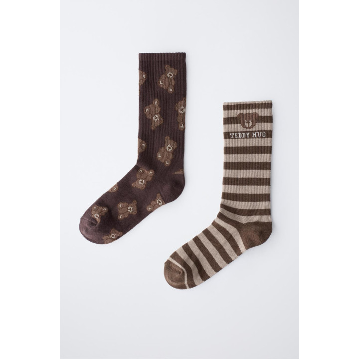 Набор из двух пар длинных носков с принтом медведя и полоской