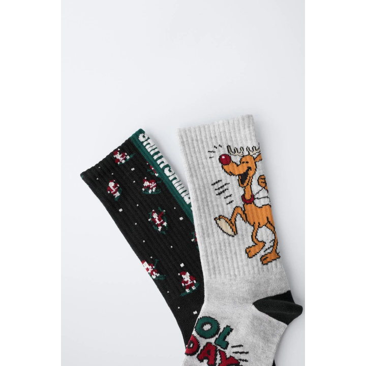 Набор из двух длинных носков с изображением санта-клауса и оленя