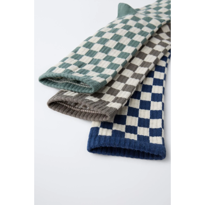 НАБОР ИЗ ТРЕХ ПАР ВЫСОКИХ НОСКОВ В ШАХМАТНУЮ КЛЕТКУ