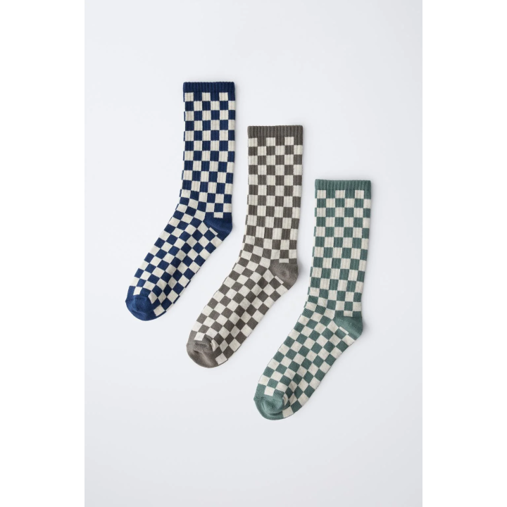 НАБОР ИЗ ТРЕХ ПАР ВЫСОКИХ НОСКОВ В ШАХМАТНУЮ КЛЕТКУ