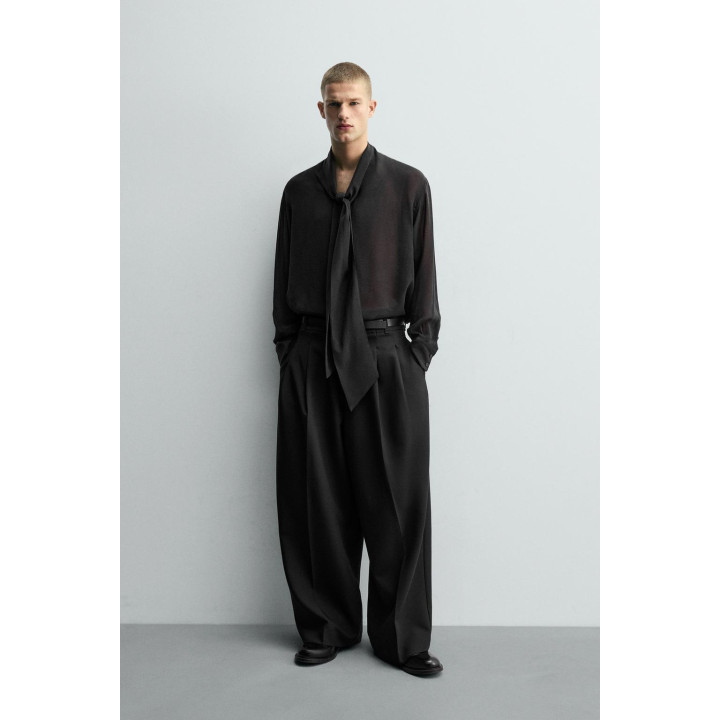 ПОЛУПРОЗРАЧНАЯ РУБАШКА С ЗАВЯЗКАМИ