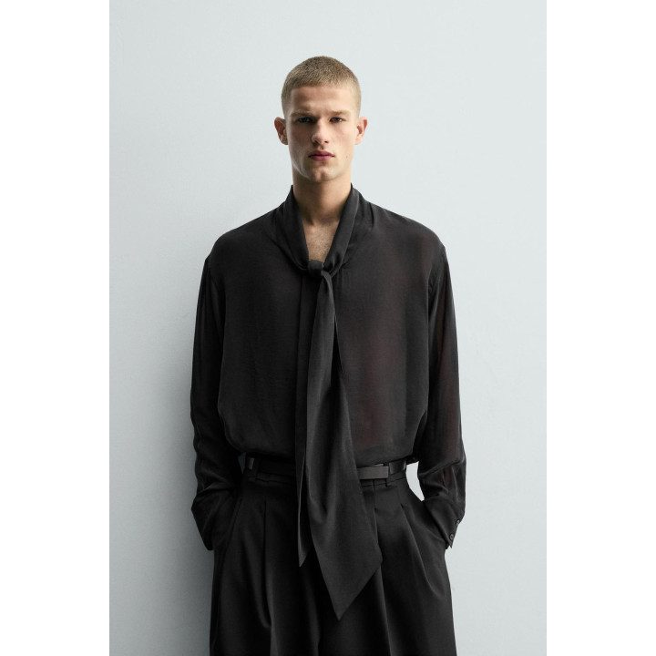 ПОЛУПРОЗРАЧНАЯ РУБАШКА С ЗАВЯЗКАМИ